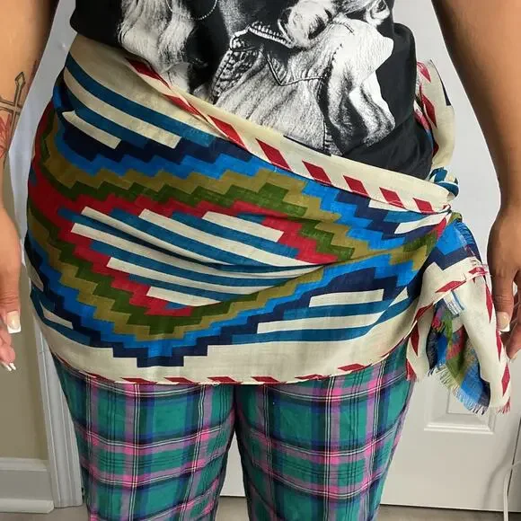 A Smithsonian Institution Reproduction Colorful Womens Geometric Scarf 57 X 14 - Picture 4 of 5